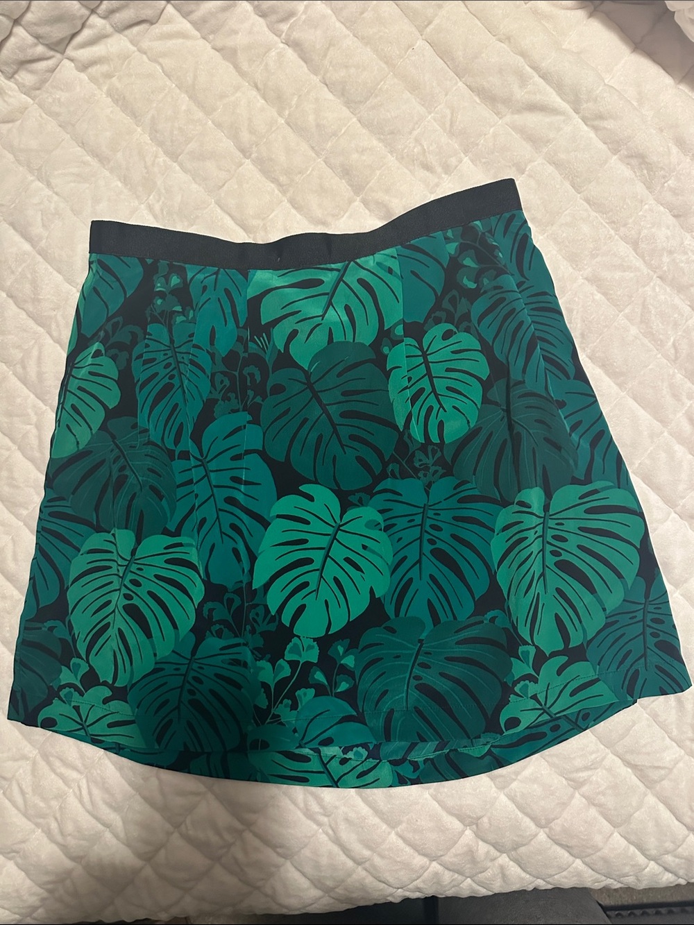 Banana Republic Emerald Green Tropical Leaf Skater Skirt